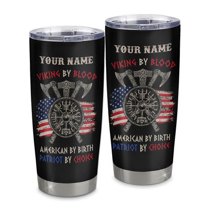 Personalized Viking Tumbler Stainless Steel Cup Viking By Blood American By Birth Odin God Scandinavian Norse Mythology Runes Men Women Dad Birthday Custom Travel Mug | teecentury