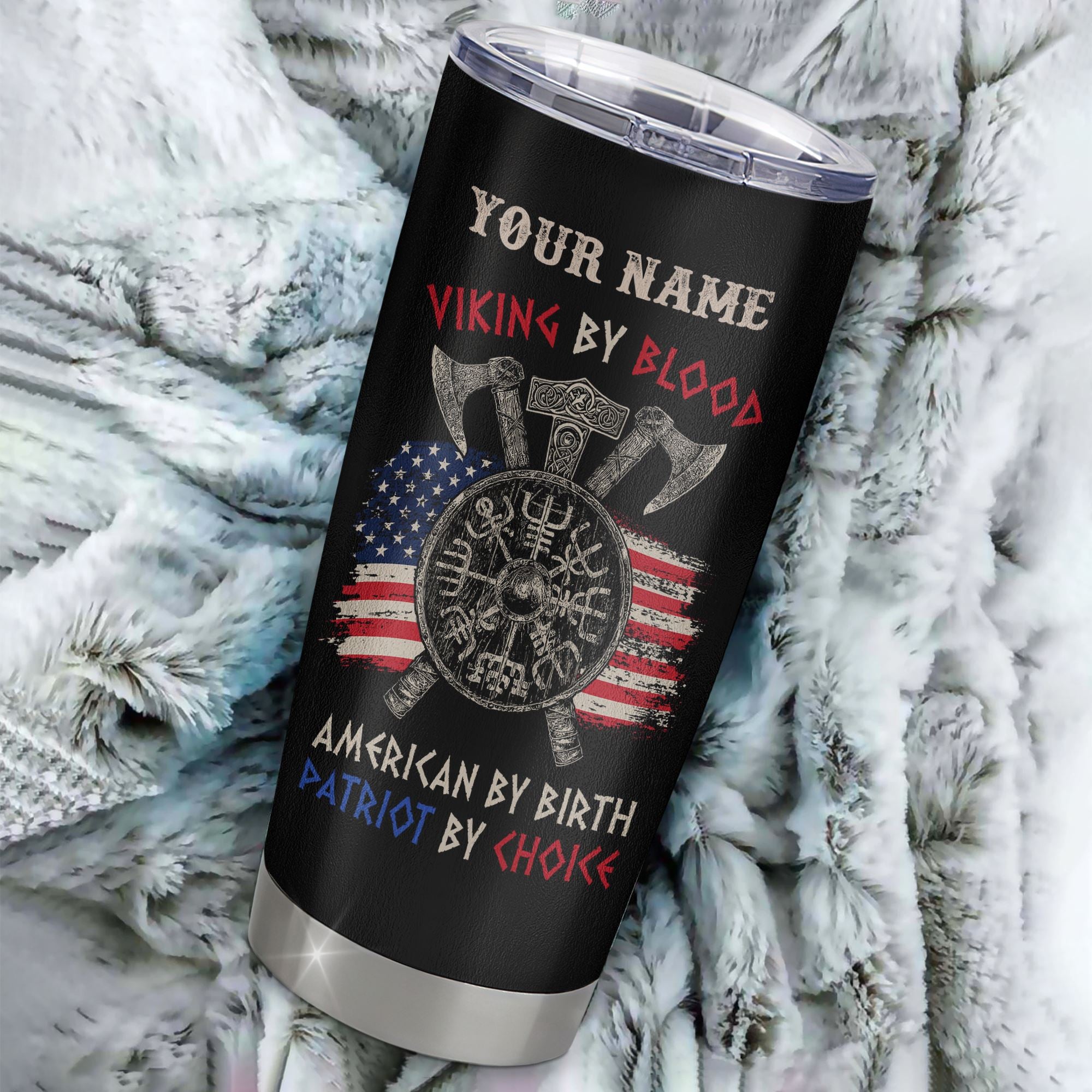 Personalized Viking Tumbler Stainless Steel Cup Viking By Blood American By Birth Odin God Scandinavian Norse Mythology Runes Men Women Dad Birthday Custom Travel Mug | teecentury