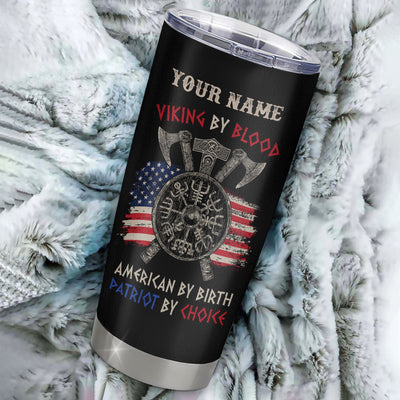 Personalized Viking Tumbler Stainless Steel Cup Viking By Blood American By Birth Odin God Scandinavian Norse Mythology Runes Men Women Dad Birthday Custom Travel Mug | teecentury