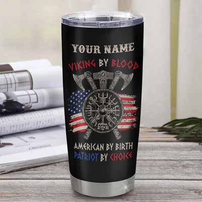 Personalized Viking Tumbler Stainless Steel Cup Viking By Blood American By Birth Odin God Scandinavian Norse Mythology Runes Men Women Dad Birthday Custom Travel Mug | teecentury