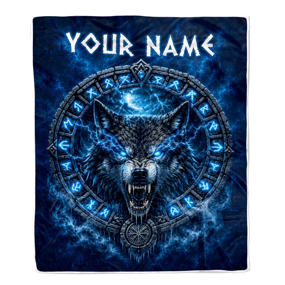 Personalized Viking Wolf Blanket With Norse Mythology Runes Scandinavian For Dad Viking Men Women Outdoor Travel Customized Birthday Christmas Fleece Blanket | teecentury