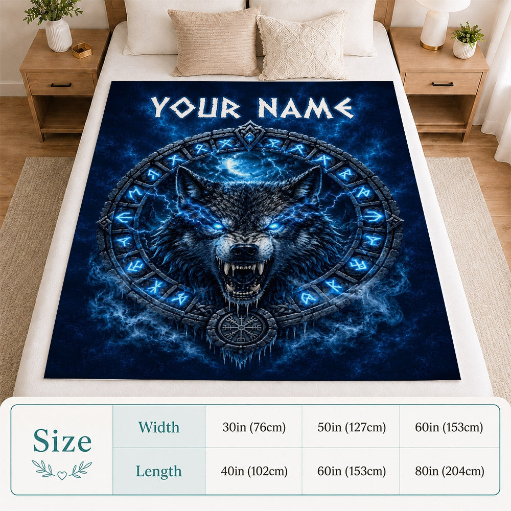 Personalized Viking Wolf Blanket With Norse Mythology Runes Scandinavian For Dad Viking Men Women Outdoor Travel Customized Birthday Christmas Fleece Blanket | teecentury