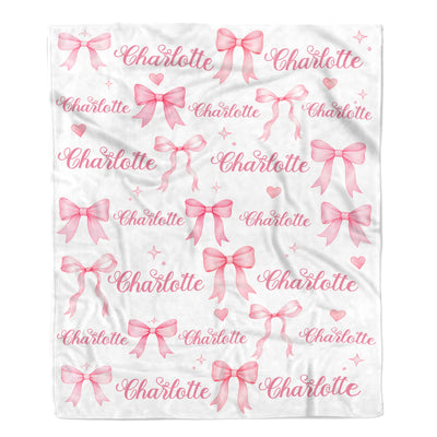 Personalized Watercolor Pink Coquette Bow Blanket Custom Baby Girl Name Family Gift For Daughter Granddaughter Newborn Kids Birthday Gifts Fleece Throw Blanket Shirt & Hoodie | teecentury