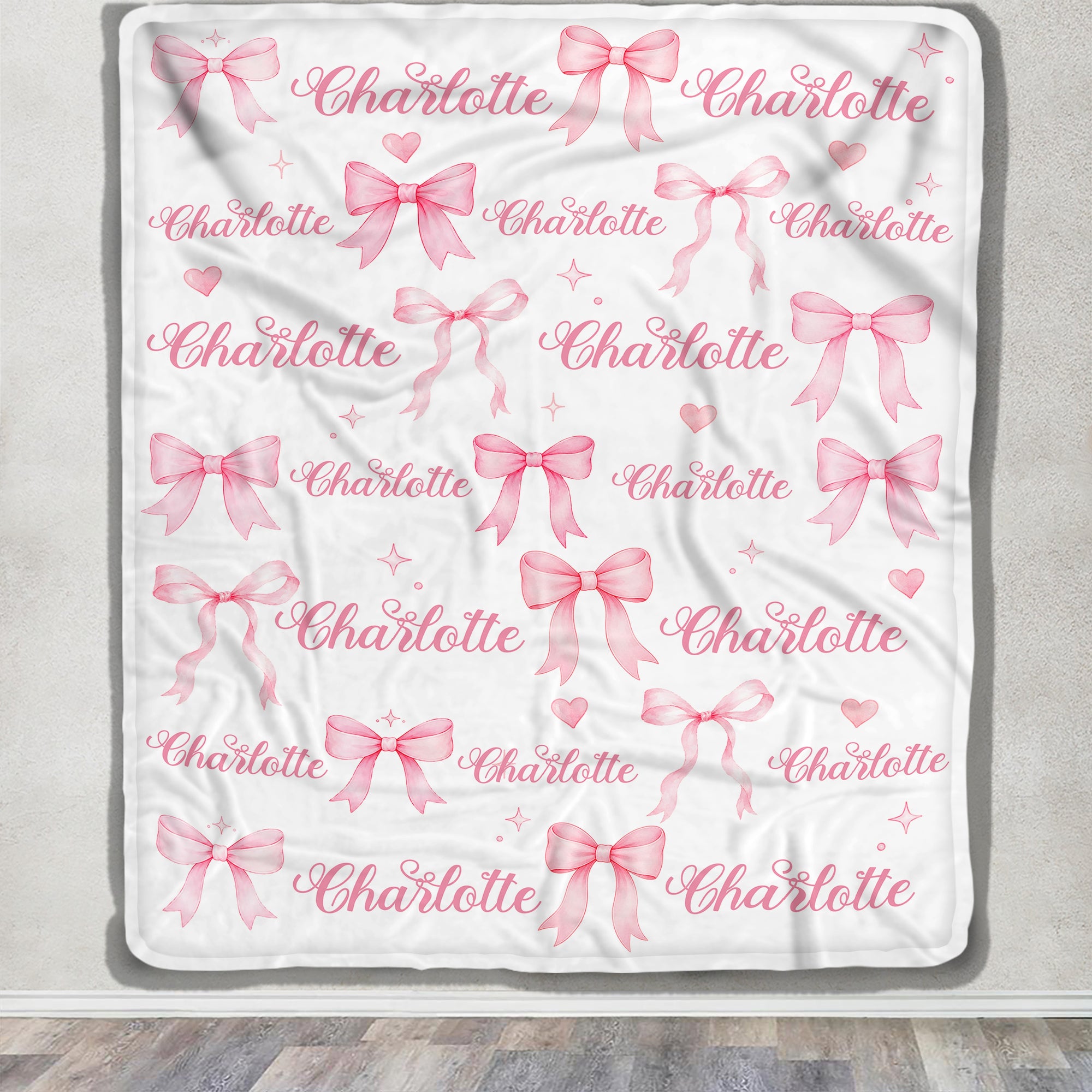 Personalized Watercolor Pink Coquette Bow Blanket Custom Baby Girl Name Family Gift For Daughter Granddaughter Newborn Kids Birthday Gifts Fleece Throw Blanket Shirt & Hoodie | teecentury