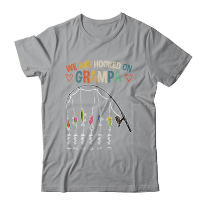 Personalized We Are Hooked On Grampa Fishing Custom Grandkids Name Fathers Day For Men Birthday Christmas Shirt & Hoodie | teecentury