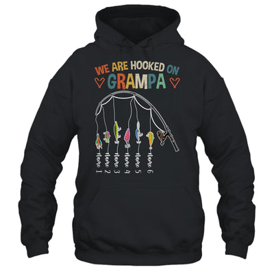 Personalized We Are Hooked On Grampa Fishing Custom Grandkids Name Fathers Day For Men Birthday Christmas Shirt & Hoodie | teecentury