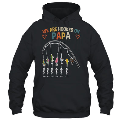 Personalized We Are Hooked On Papa Fishing Custom Grandkids Name Fathers Day For Men Birthday Christmas Shirt & Hoodie | teecentury