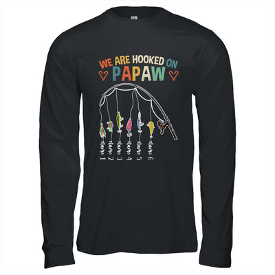 Personalized We Are Hooked On Papaw Fishing Custom Grandkids Name Fathers Day For Men Birthday Christmas Shirt & Hoodie | teecentury