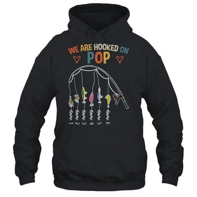 Personalized We Are Hooked On Pop Fishing Custom Grandkids Name Fathers Day For Men Birthday Christmas Shirt & Hoodie | teecentury