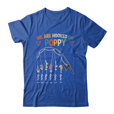 Personalized We Are Hooked On Poppy Fishing Custom Grandkids Name Fathers Day For Men Birthday Christmas Shirt & Hoodie | teecentury