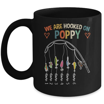 Personalized We Are Hooked On Poppy Fishing Custom Grandkids Name Fathers Day For Men Birthday Christmas Mug | teecentury