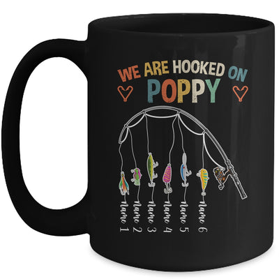 Personalized We Are Hooked On Poppy Fishing Custom Grandkids Name Fathers Day For Men Birthday Christmas Mug | teecentury