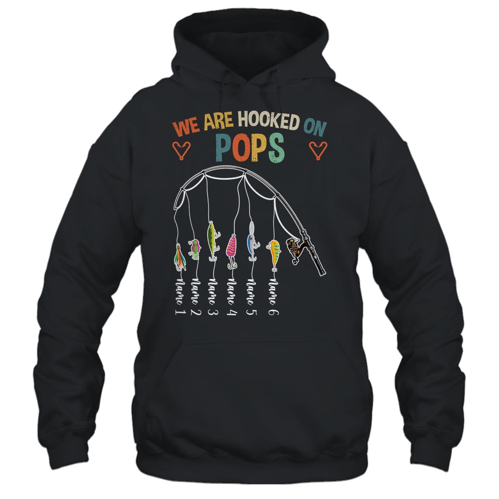 Personalized We Are Hooked On Pops Fishing Custom Grandkids Name Fathers Day For Men Birthday Christmas Shirt & Hoodie | teecentury