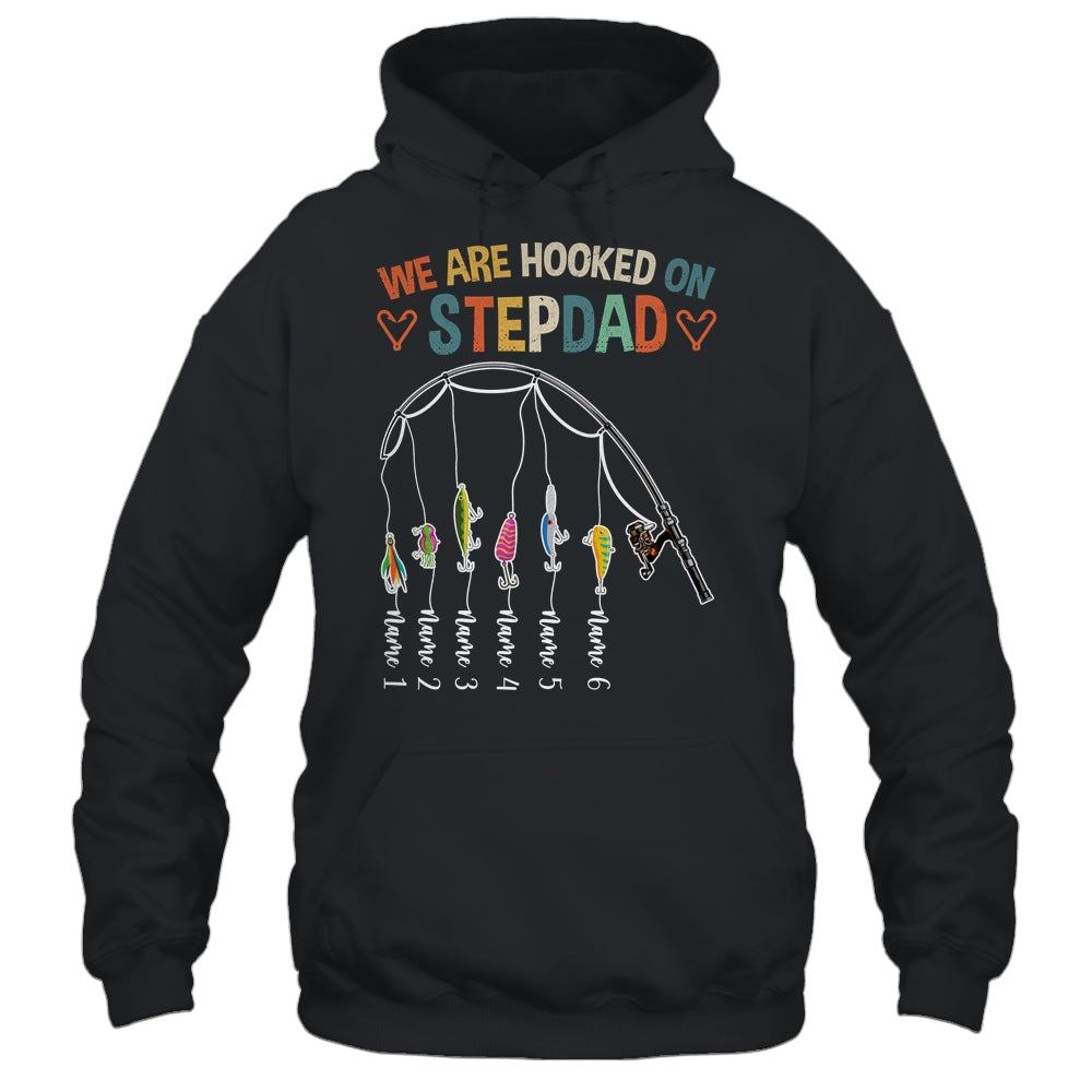Personalized We Are Hooked On Stepdad Fishing Custom Kids Name Fathers Day For Men Birthday Christmas Shirt & Hoodie | teecentury