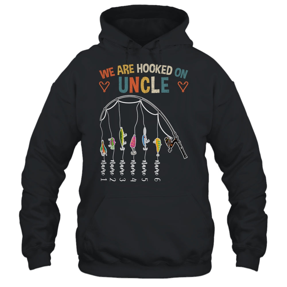 Personalized We Are Hooked On Uncle Fishing Custom Kids Name Fathers Day for Men Birthday Christmas Gift T-shirts Long Sleeve T-shirts Black/S