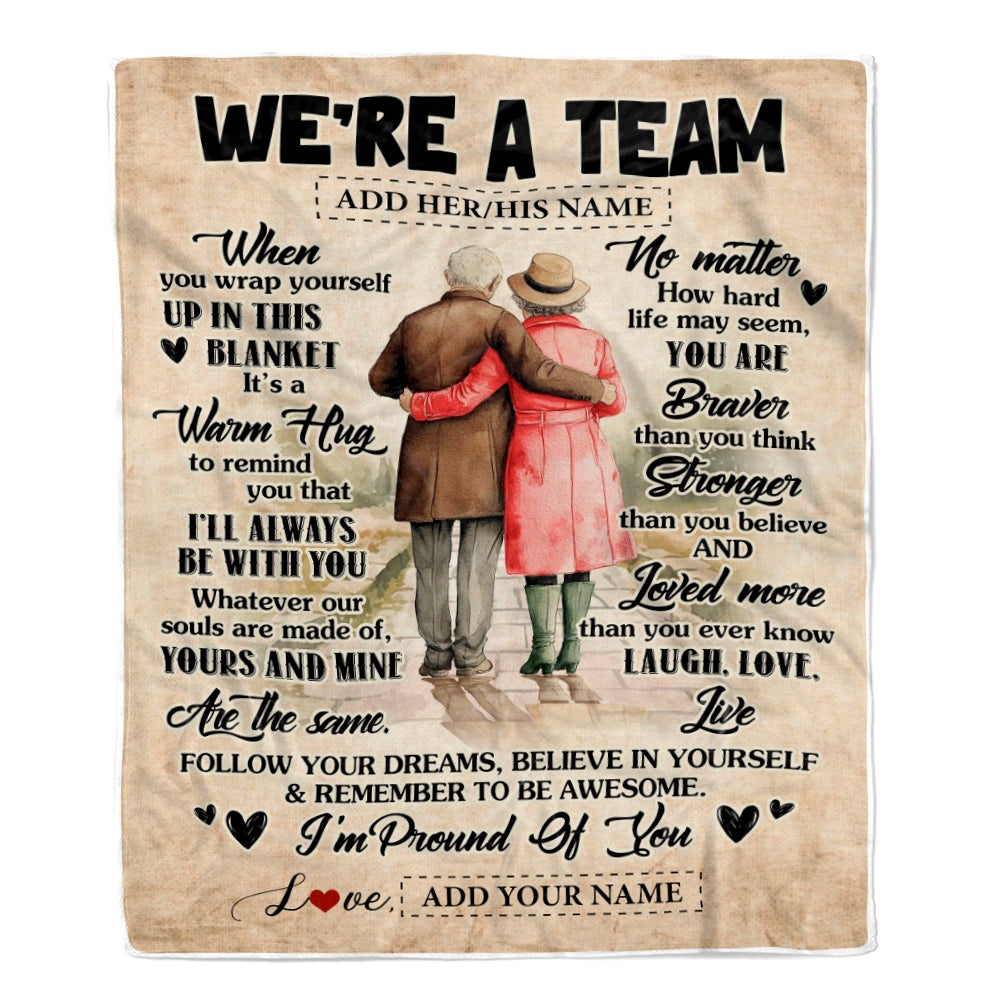 Personalized We're A Team Blanket For Couple Birthday Gifts Husband Wife Anniversary Gifts Romantic For Her Vintage Warm Hug Customized Fleece Throw Blanket | teecentury