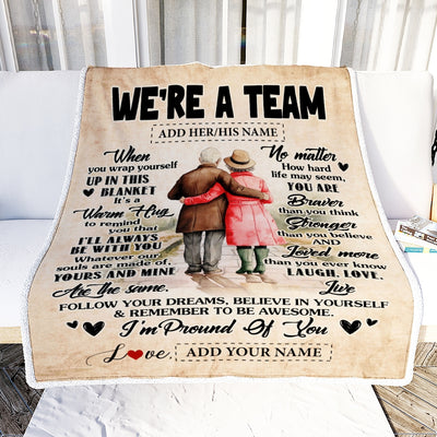 Personalized We're A Team Blanket For Couple Birthday Gifts Husband Wife Anniversary Gifts Romantic For Her Vintage Warm Hug Customized Fleece Throw Blanket | teecentury