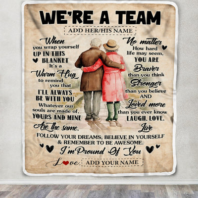 Personalized We're A Team Blanket For Couple Birthday Gifts Husband Wife Anniversary Gifts Romantic For Her Vintage Warm Hug Customized Fleece Throw Blanket | teecentury