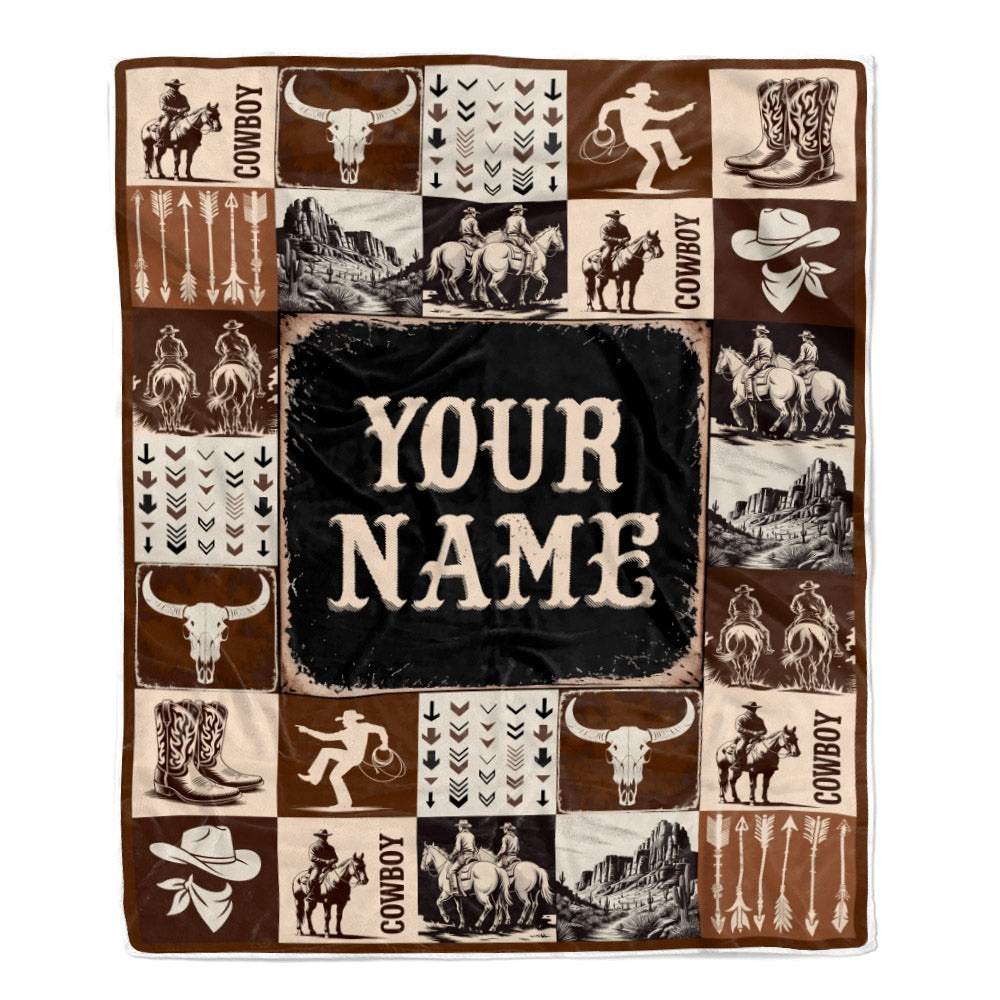 Personalized Western Cowboy Baby Blanket Custom Name For Boys Girls Infant Newborn Son Daughter Nursery Bedding Birthday Christmas Gift Fleece Throw Blanket | teecentury