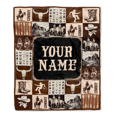 Personalized Western Cowboy Baby Blanket Custom Name For Boys Girls Infant Newborn Son Daughter Nursery Bedding Birthday Christmas Gift Fleece Throw Blanket | teecentury
