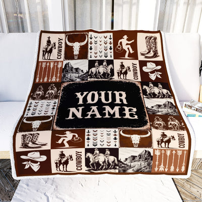 Personalized Western Cowboy Baby Blanket Custom Name For Boys Girls Infant Newborn Son Daughter Nursery Bedding Birthday Christmas Gift Fleece Throw Blanket | teecentury