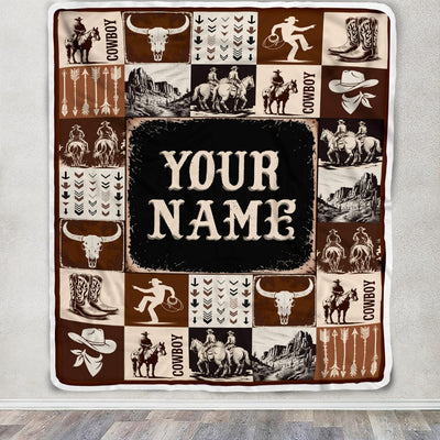Personalized Western Cowboy Baby Blanket Custom Name For Boys Girls Infant Newborn Son Daughter Nursery Bedding Birthday Christmas Gift Fleece Throw Blanket | teecentury