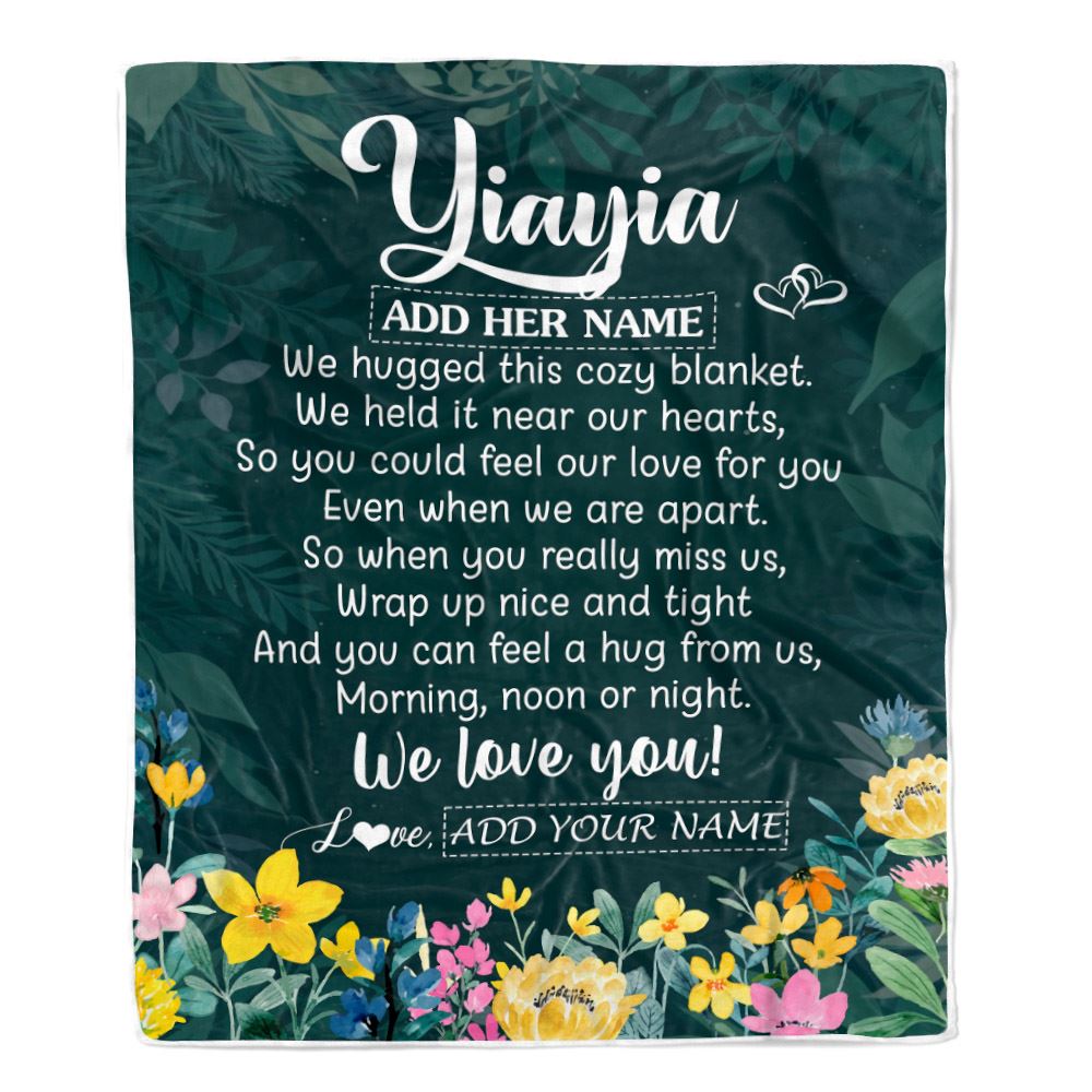 Personalized Yiayia Blanket From Grandkids Granddaughter Floral Green We Love You Yiayia Birthday Gifts Mothers Day Christmas Customized Fleece Blanket | teecentury