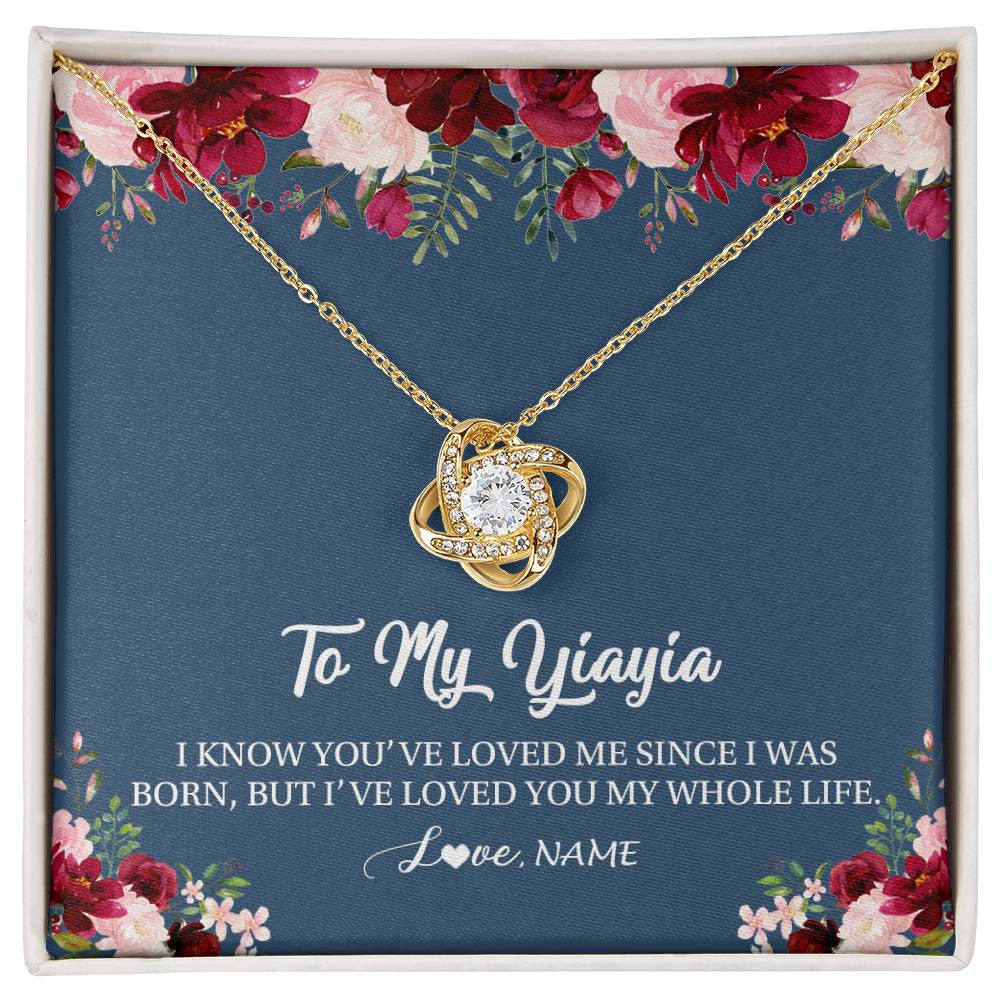 Love Knot Necklace 18K Yellow Gold Finish | Personalized Yiayia Necklace From Grandkids Granddaughter Grandson I've Loved You My Whole Life Floral Yiayia Birthday Mothers Day Christmas Customized Message Card | teecentury