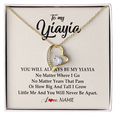 Forever Love Necklace 18K Yellow Gold Finish | Personalized Yiayia Necklace From Grandkids Granddaughter Grandson You Will Always Be My Yiayia Birthday Mothers Day Christmas Customized Gift Box Message Card | teecentury
