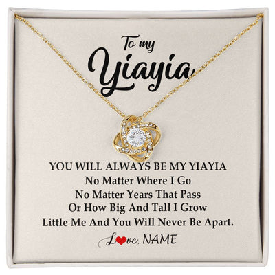 Love Knot Necklace 18K Yellow Gold Finish | Personalized Yiayia Necklace From Grandkids Granddaughter Grandson You Will Always Be My Yiayia Birthday Mothers Day Christmas Customized Gift Box Message Card | teecentury