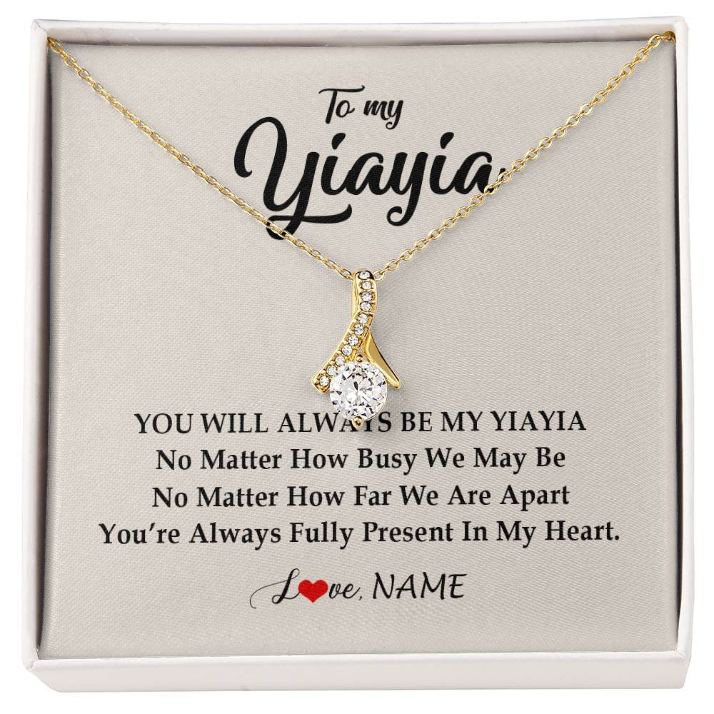 Alluring Beauty Necklace 18K Yellow Gold Finish | Personalized Yiayia Necklace From Grandkids Granddaughter Grandson You're Always In My Heart Yiayia Birthday Mothers Day Customized Gift Box Message Card | teecentury