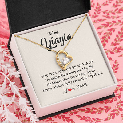Forever Love Necklace 18K Yellow Gold Finish | Personalized Yiayia Necklace From Grandkids Granddaughter Grandson You're Always In My Heart Yiayia Birthday Mothers Day Customized Gift Box Message Card | teecentury