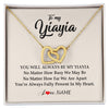 Interlocking Hearts Necklace 18K Yellow Gold Finish | Personalized Yiayia Necklace From Grandkids Granddaughter Grandson You're Always In My Heart Yiayia Birthday Mothers Day Customized Gift Box Message Card | teecentury