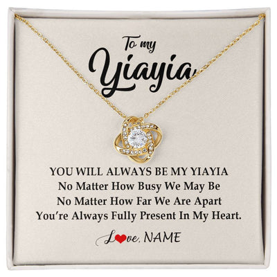 Love Knot Necklace 18K Yellow Gold Finish | Personalized Yiayia Necklace From Grandkids Granddaughter Grandson You're Always In My Heart Yiayia Birthday Mothers Day Customized Gift Box Message Card | teecentury