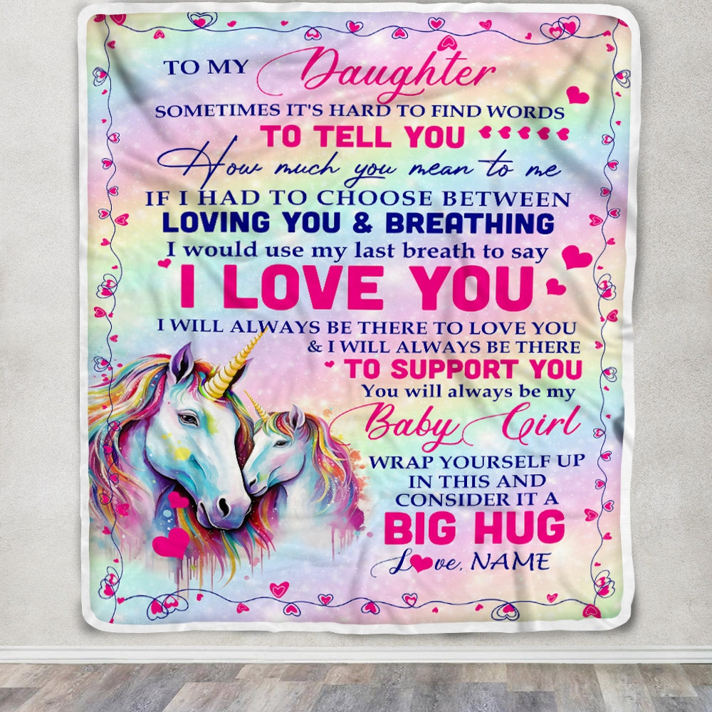 Personalized to My Daughter Blanket from Mom Dad Sometimes It's Hard to Find Words to Say I Love You Horse Daughter Birthday Christmas Fleece Blanket Blanket | Teecentury.com