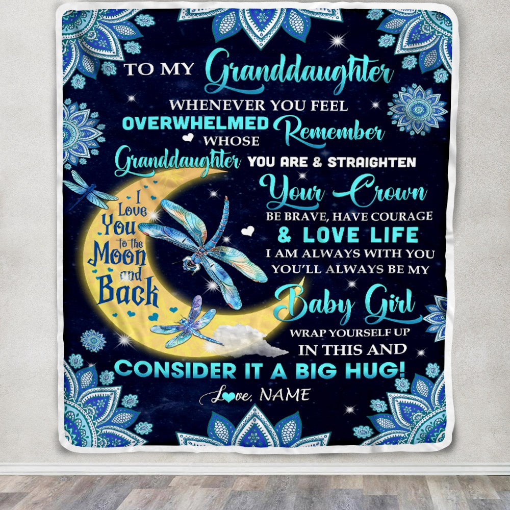 Personalized to My Granddaughter Blanket from Grandma Nana Dragonfly Whenever You Feel Overwhelmed Remember Whose You are Birthday Christmas Fleece Blanket Blanket | Teecentury.com