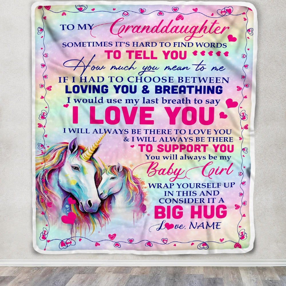 Personalized to My Granddaughter Blanket from Grandma Sometimes It's Hard to Find Words to Say I Love You Horse Birthday Christmas Customized Fleece Blanket Blanket | Teecentury.com