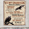 Personalized to My Grandson From Grandma Nana Mimi When Life's Troubles Try to Scare You Along The Way Eagle Grandson Birthday Christmas Fleece Blanket Blanket | Teecentury.com