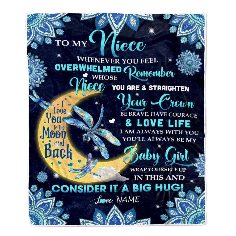 Personalized to My Niece Blanket from Aunt Auntie Dragonfly Whenever You Feel Overwhelmed Remember Whose Niece You are Birthday Christmas Fleece Blanket Blanket | Teecentury.com