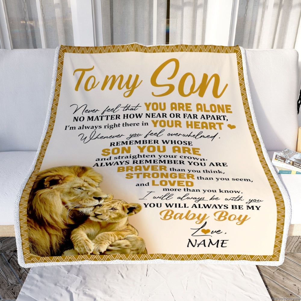 Personalized to My Son Blanket From Dad Lion Never Feel That You are Alone Great Son Birthday Graduation Christmas Gift Bed Quilt Fleece Throw Blanket Blanket | Teecentury.com