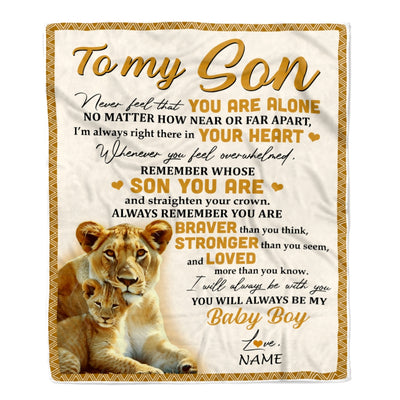 Personalized to My Son Blanket from Mom Lion Never Feel That You are Alone Great Son Birthday Graduation Christmas Gift Bed Quilt Fleece Throw Blanket Blanket | Teecentury.com