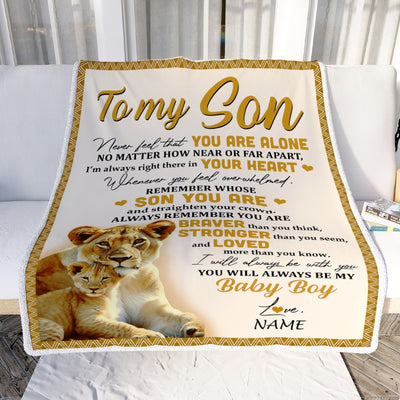 Personalized to My Son Blanket from Mom Lion Never Feel That You are Alone Great Son Birthday Graduation Christmas Gift Bed Quilt Fleece Throw Blanket Blanket | Teecentury.com