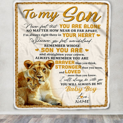Personalized to My Son Blanket from Mom Lion Never Feel That You are Alone Great Son Birthday Graduation Christmas Gift Bed Quilt Fleece Throw Blanket Blanket | Teecentury.com