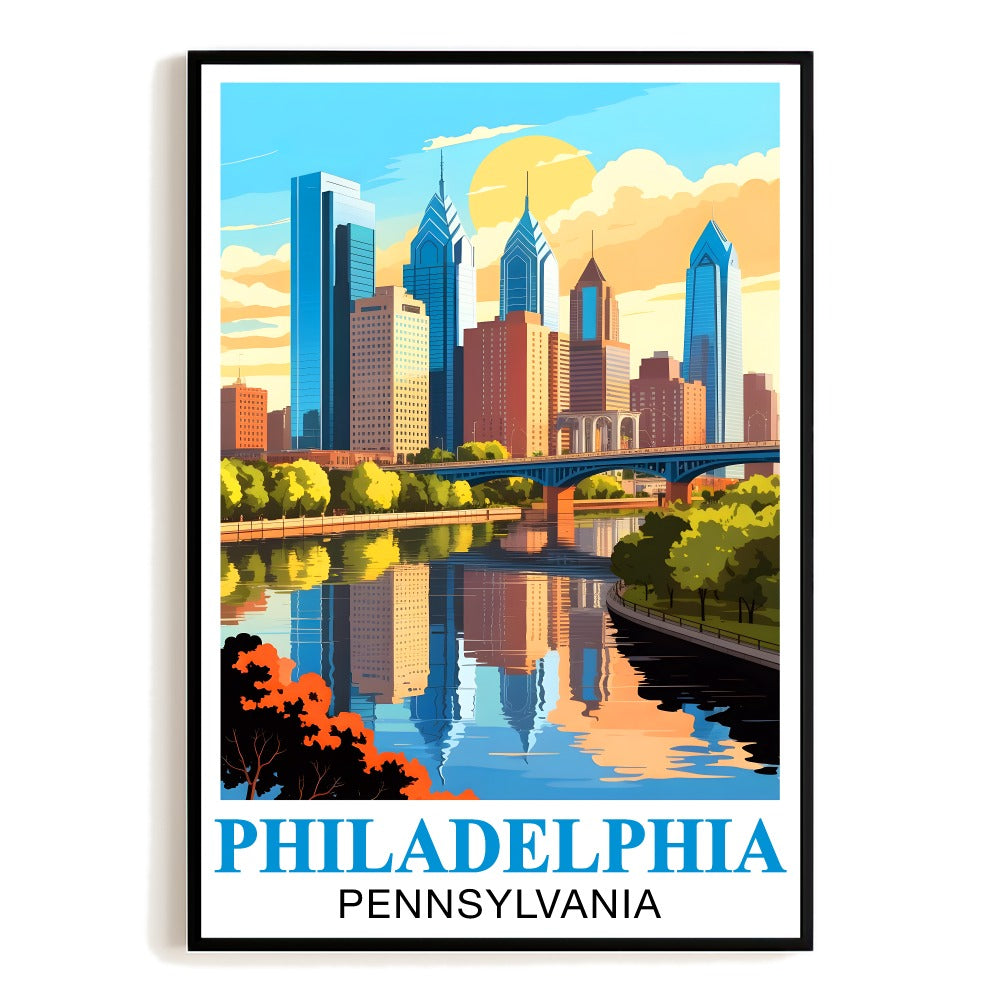 Philadelphia Pennsylvania Vintage Travel Poster Iconic Skyline Sunset Wall Art Landscape Print Painting For Home Decor And City Lovers Living Room Office Decor Unframed | teecentury