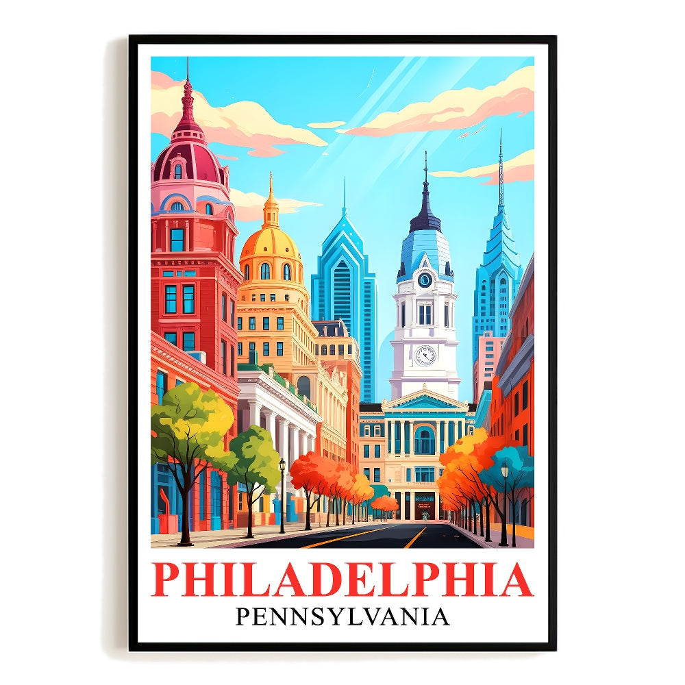 Philadelphia Print Travel Poster Modern Cityscape Vintage Skyline Souvenir Wall Art Landscape Painting Picture For Home Room Living Room Office Bedroom Decor Unframed | teecentury