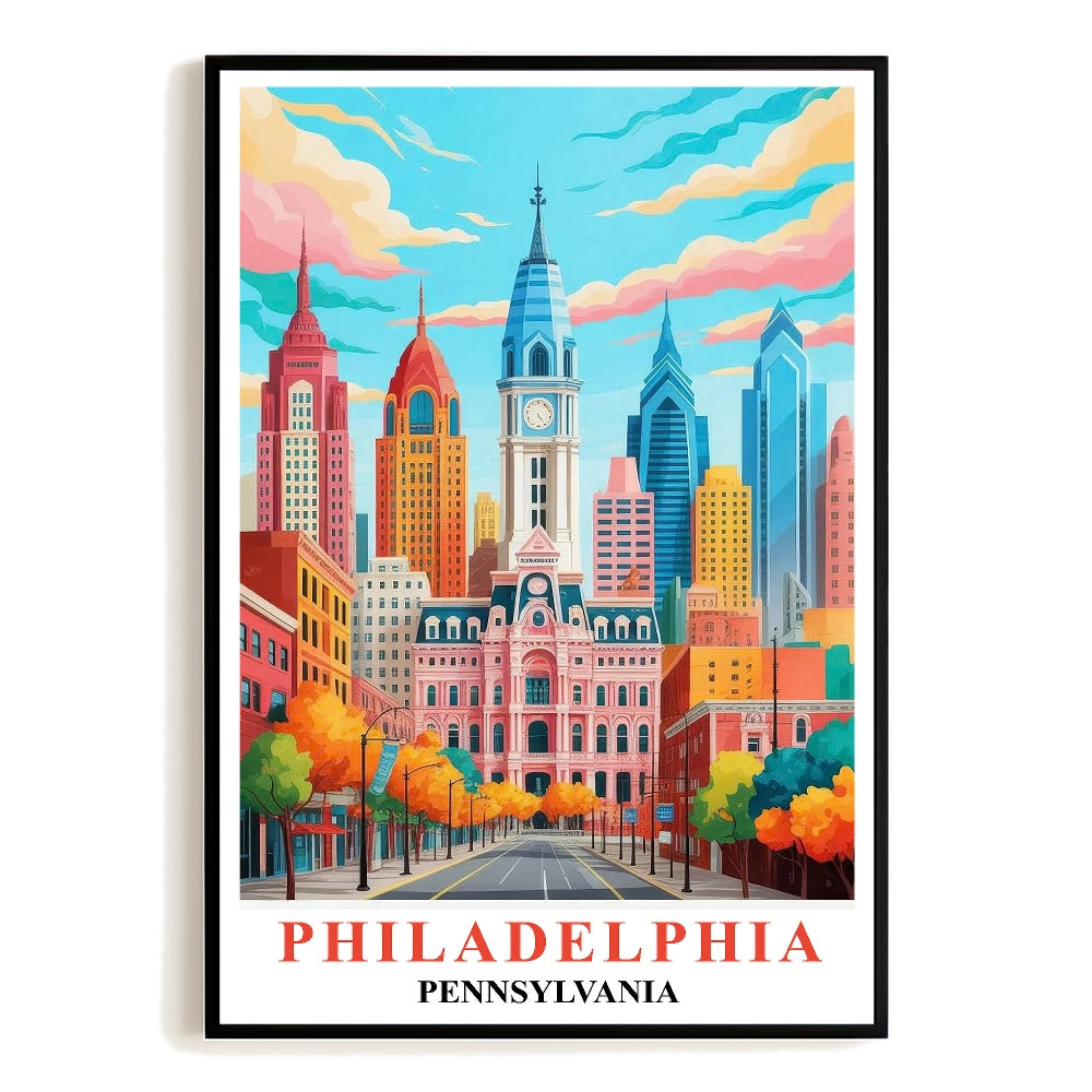 Philadelphia Travel Print Poster Retro Pennsylvania Souvenir Wall Art Landscape Painting Picture Suitable For Home Room Living Room Bedroom Aesthetic Decor Unframed | teecentury