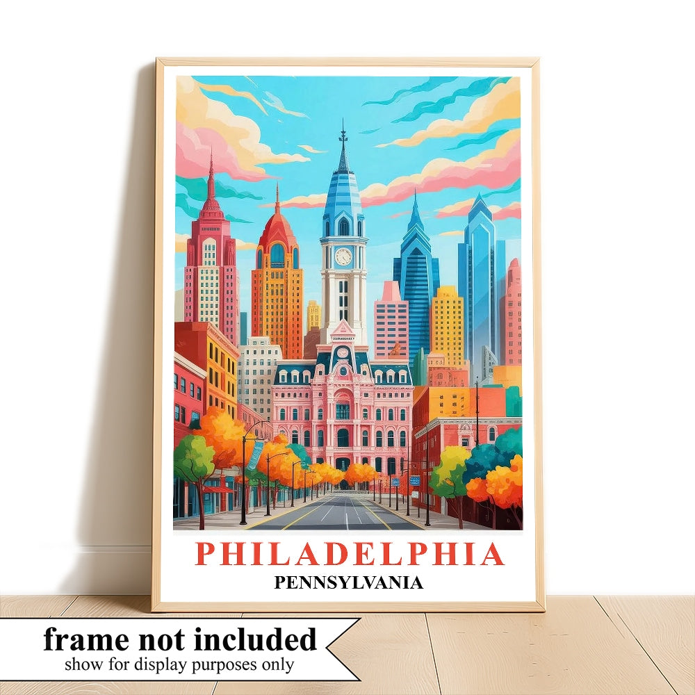 Philadelphia Travel Print Poster Retro Pennsylvania Souvenir Wall Art Landscape Painting Picture Suitable For Home Room Living Room Bedroom Aesthetic Decor Unframed | teecentury