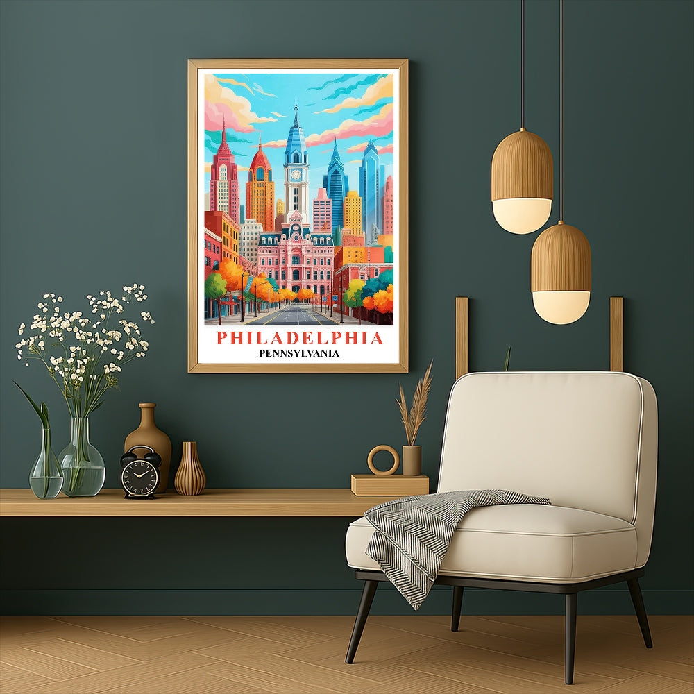 Philadelphia Travel Print Poster Retro Pennsylvania Souvenir Wall Art Landscape Painting Picture Suitable For Home Room Living Room Bedroom Aesthetic Decor Unframed | teecentury