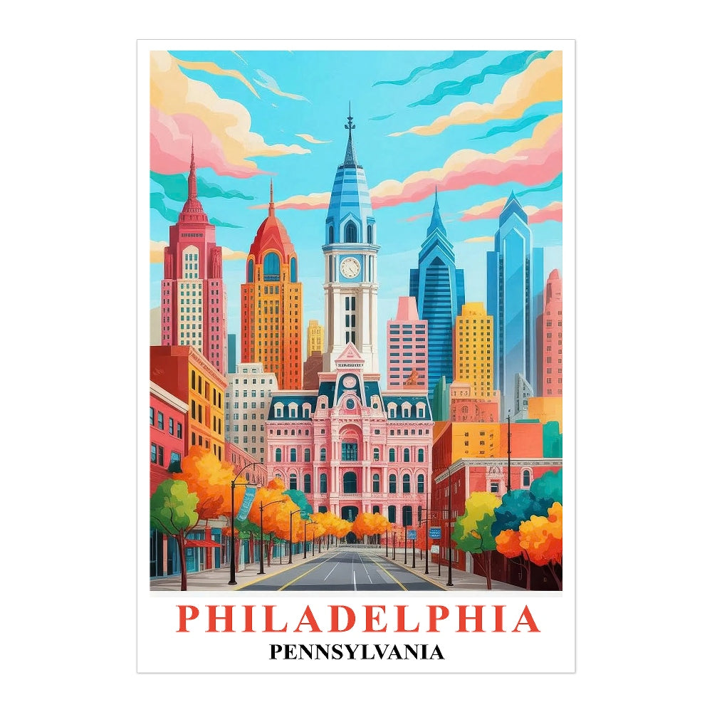 Philadelphia Travel Print Poster Retro Pennsylvania Souvenir Wall Art Landscape Painting Picture Suitable For Home Room Living Room Bedroom Aesthetic Decor Unframed | teecentury