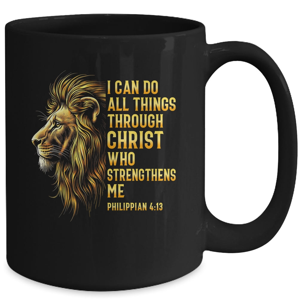 Philippians 4:13 Religious Lion Strengthens Christian Men Mug | teecentury